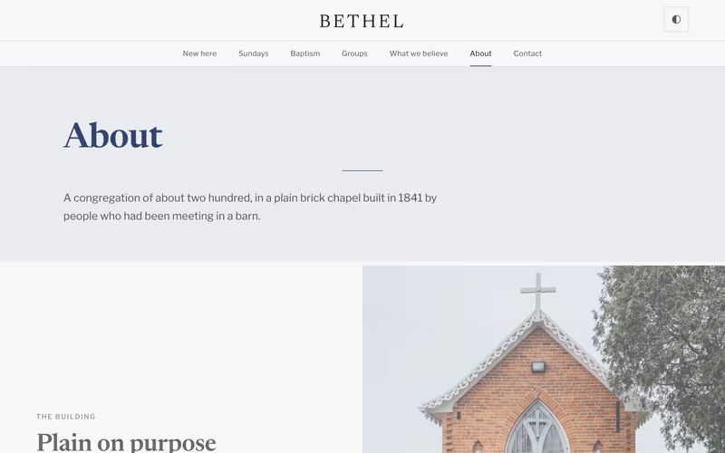 The “About” page of the Bethel template
