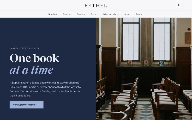 The “Front page” page of the Bethel template