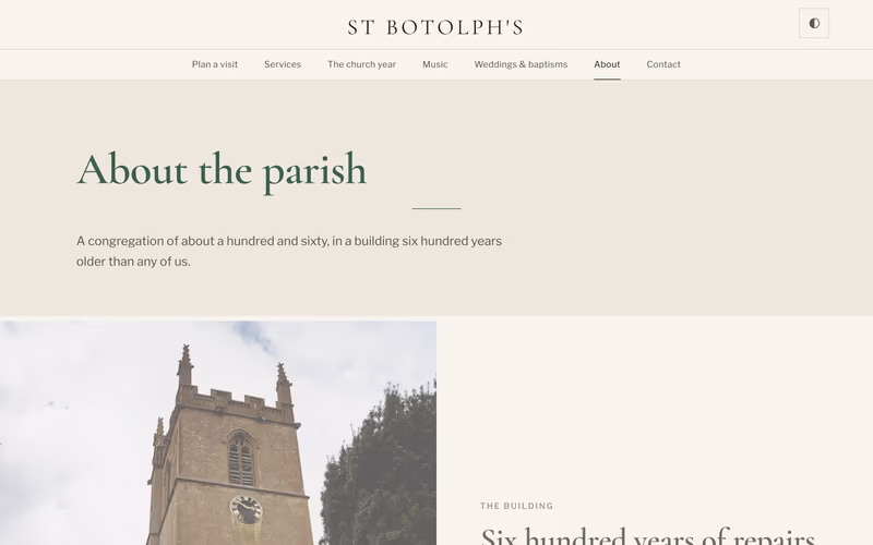 The “About” page of the Canterbury template