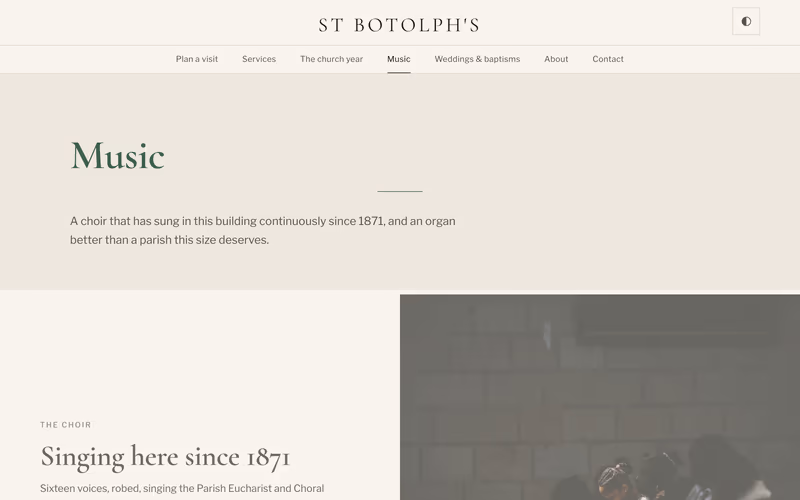 The “Music” page of the Canterbury template