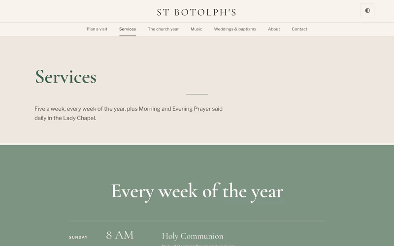 The “Services” page of the Canterbury template