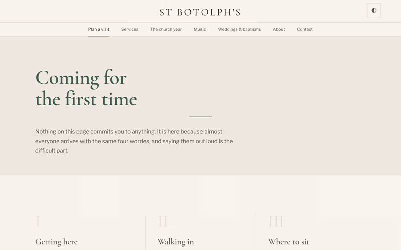 The “Plan a visit” page of the Canterbury template