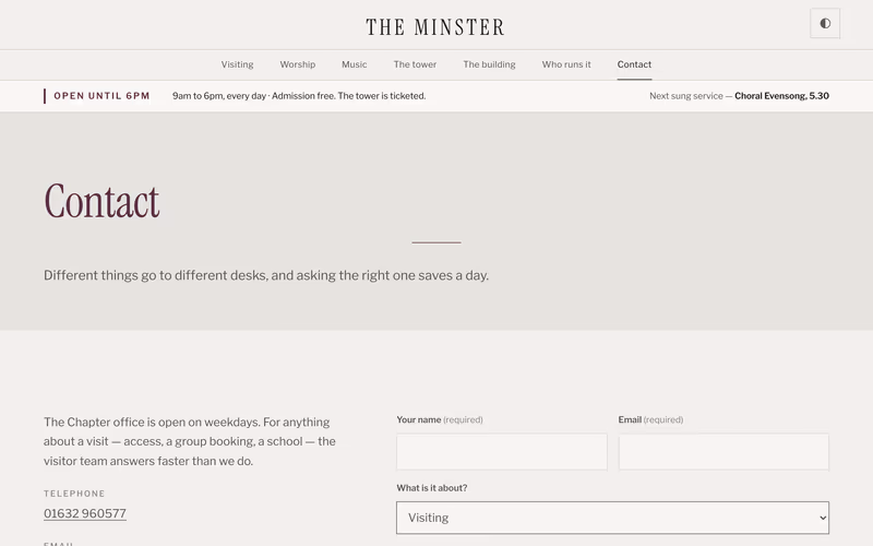 The “Contact” page of the Chapter template