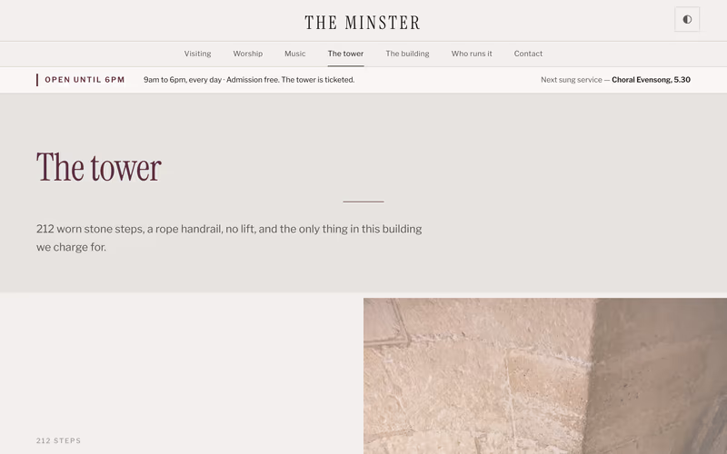 The “The tower” page of the Chapter template