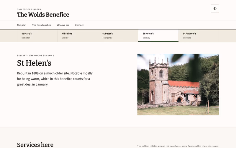 The “St Helen's, Beelsby” page of the Circuit template