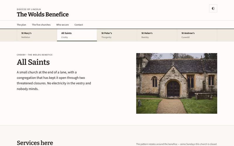 The “All Saints, Croxby” page of the Circuit template