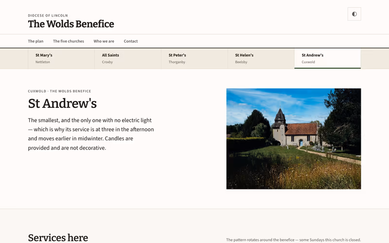 The “St Andrew's, Cuxwold” page of the Circuit template