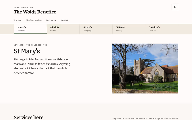 The “St Mary's, Nettleton” page of the Circuit template