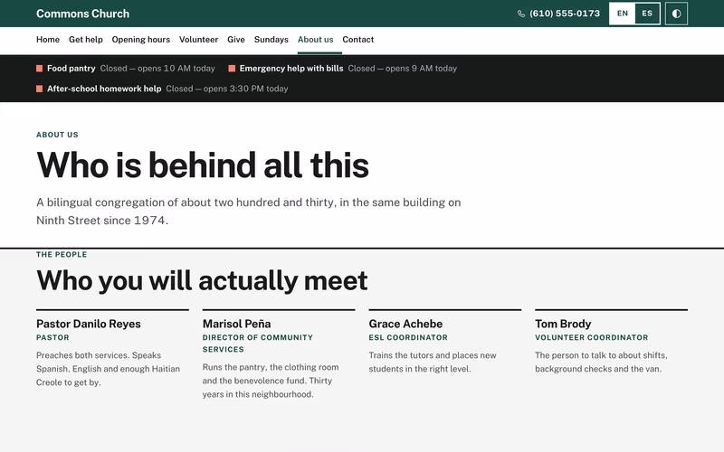 The “About us” page of the Commons template
