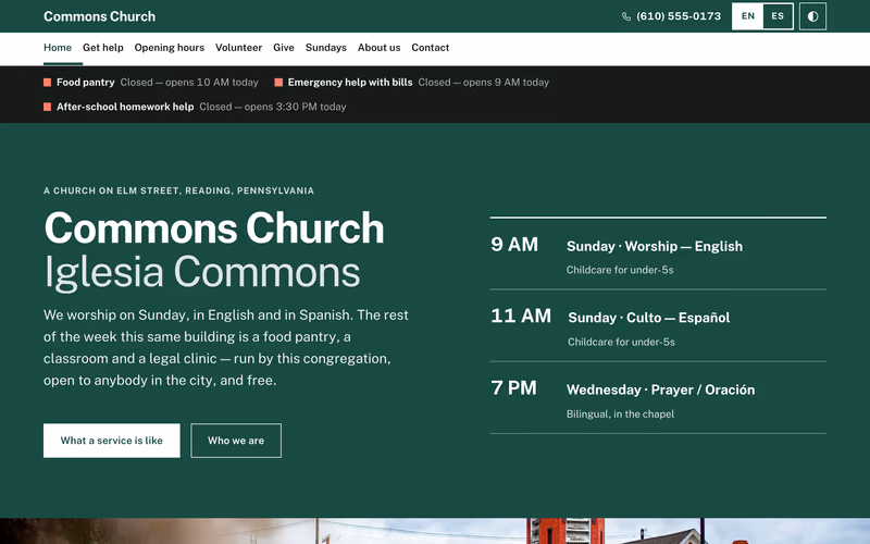 The “Front page” page of the Commons template