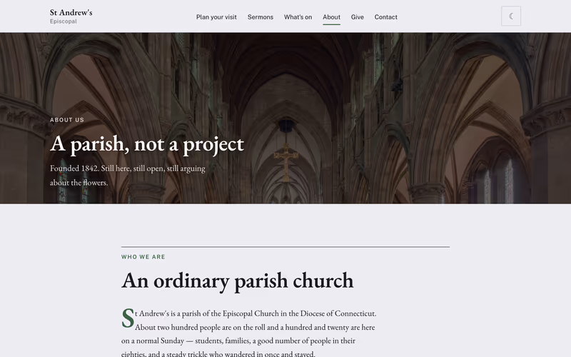 The “About” page of the Cornerstone template