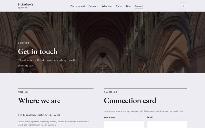 The “Contact” page of the Cornerstone template