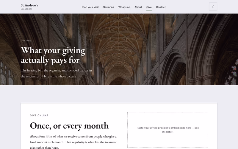 The “Give” page of the Cornerstone template