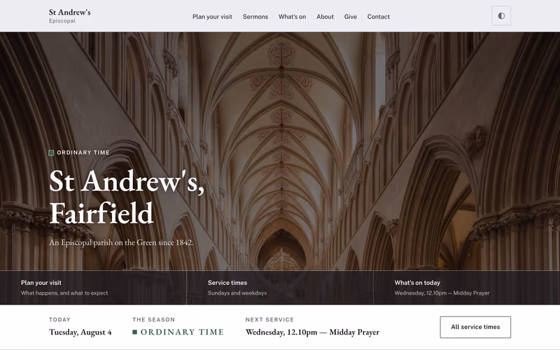 The “Front page” page of the Cornerstone template