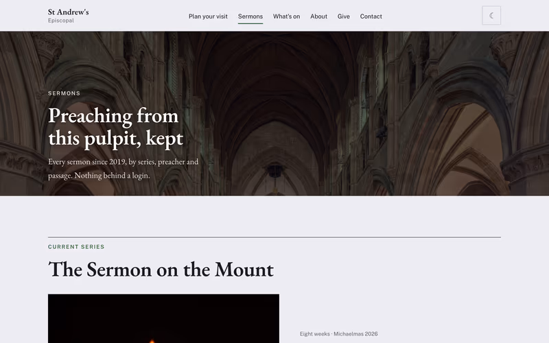 The “Sermons” page of the Cornerstone template