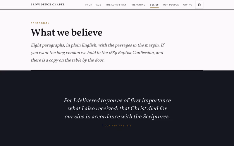 The “What we believe” page of the Plainsong template