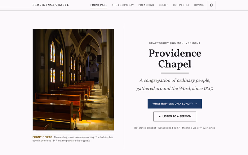 The “Front page” page of the Plainsong template