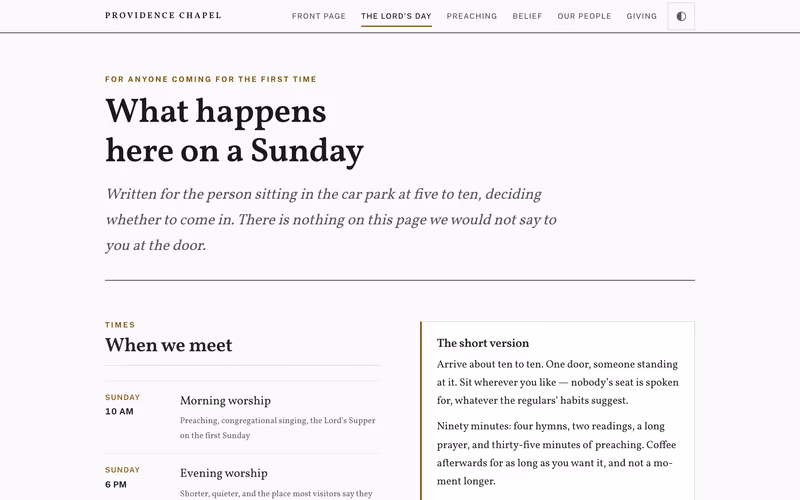 The “The Lord's Day” page of the Plainsong template