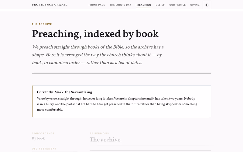 The “Preaching” page of the Plainsong template