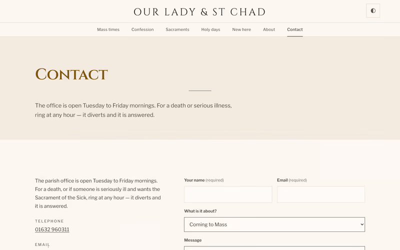 The “Contact” page of the Sanctus template