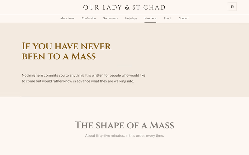 The “New here” page of the Sanctus template