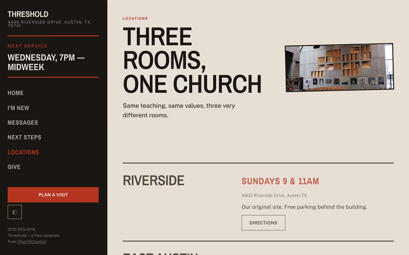 The “Locations” page of the Threshold template