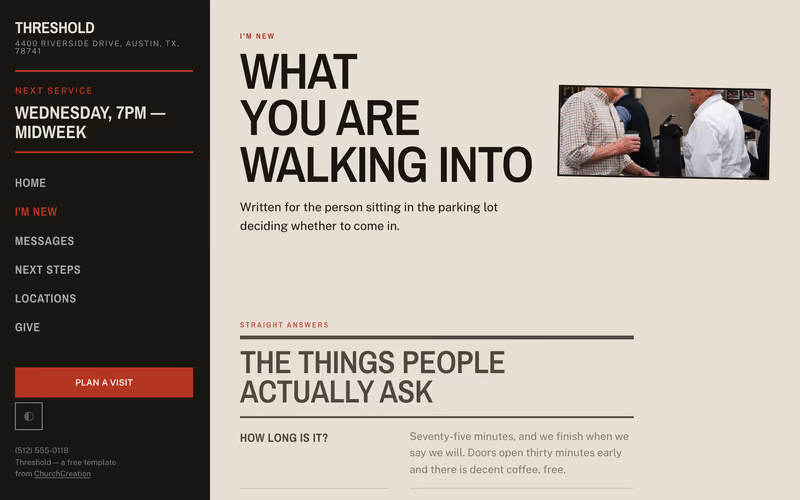 The “I'm new” page of the Threshold template