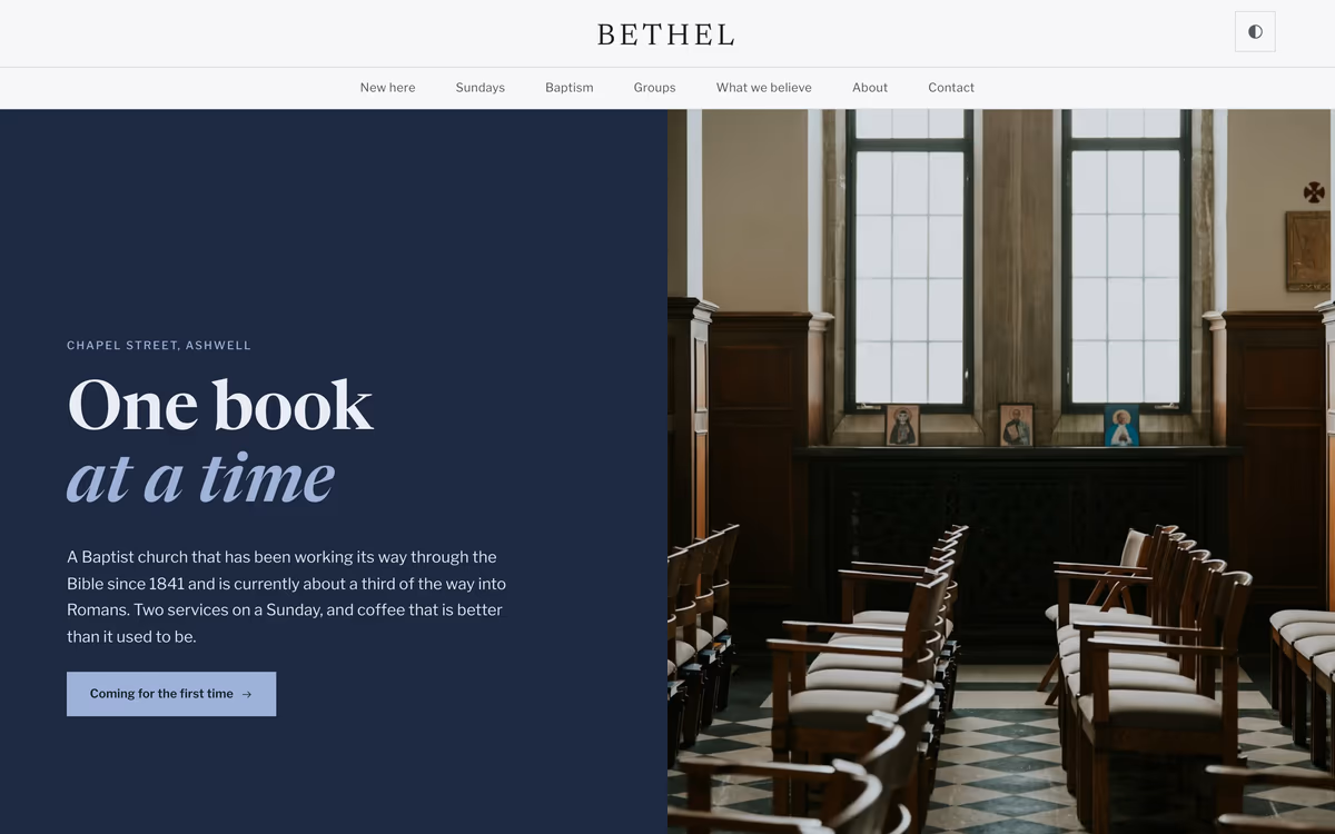 The Bethel template’s front page