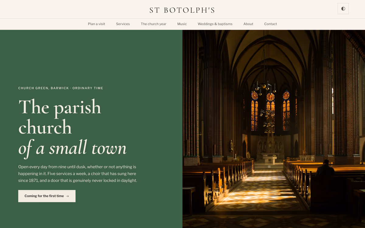 The Canterbury template’s front page