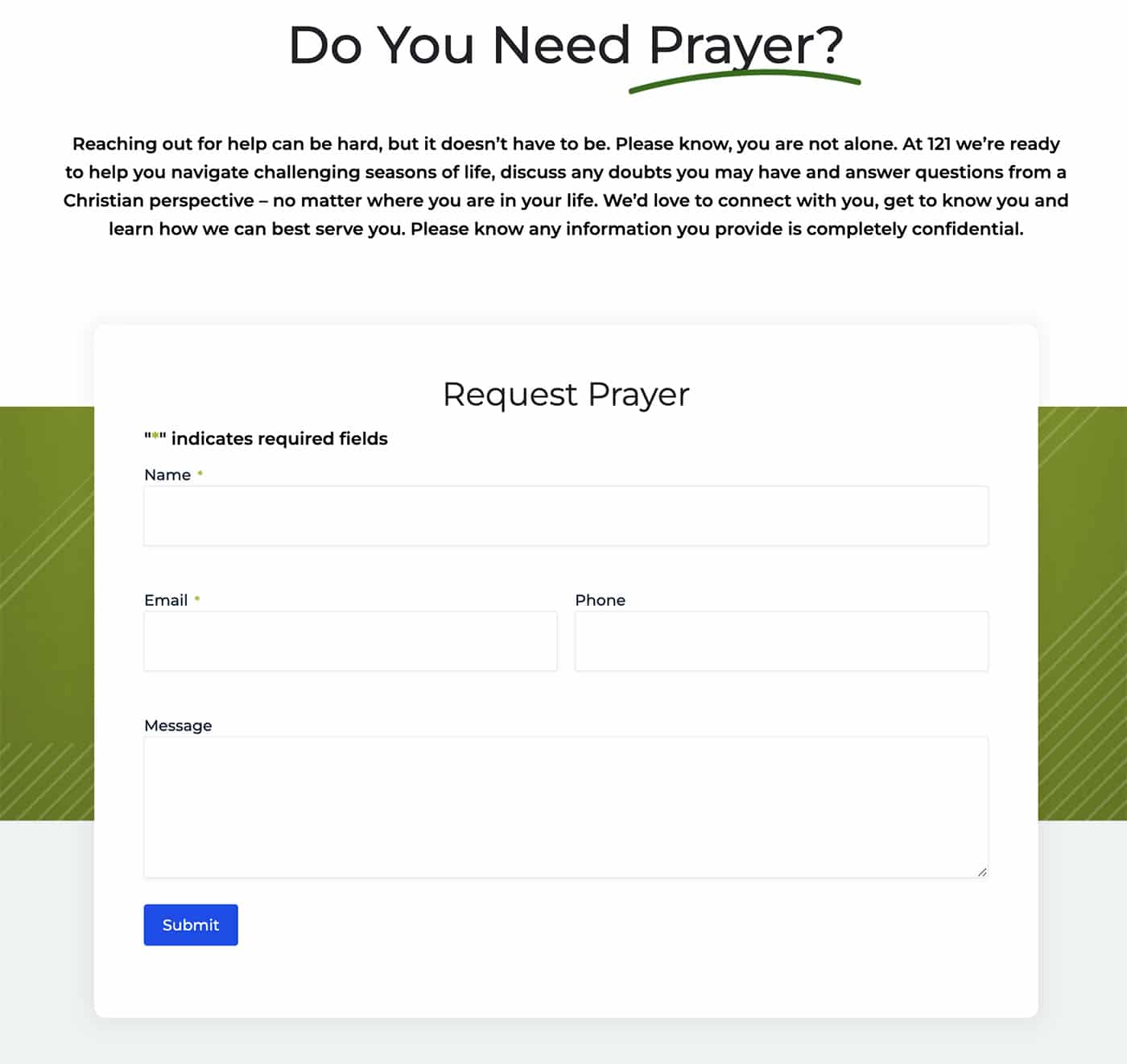 Church prayer request page example