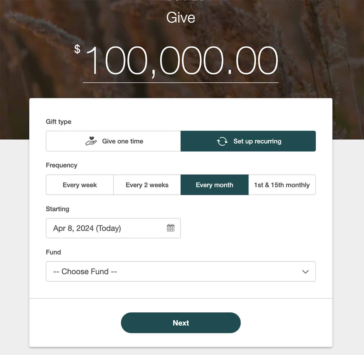 Church donation page example