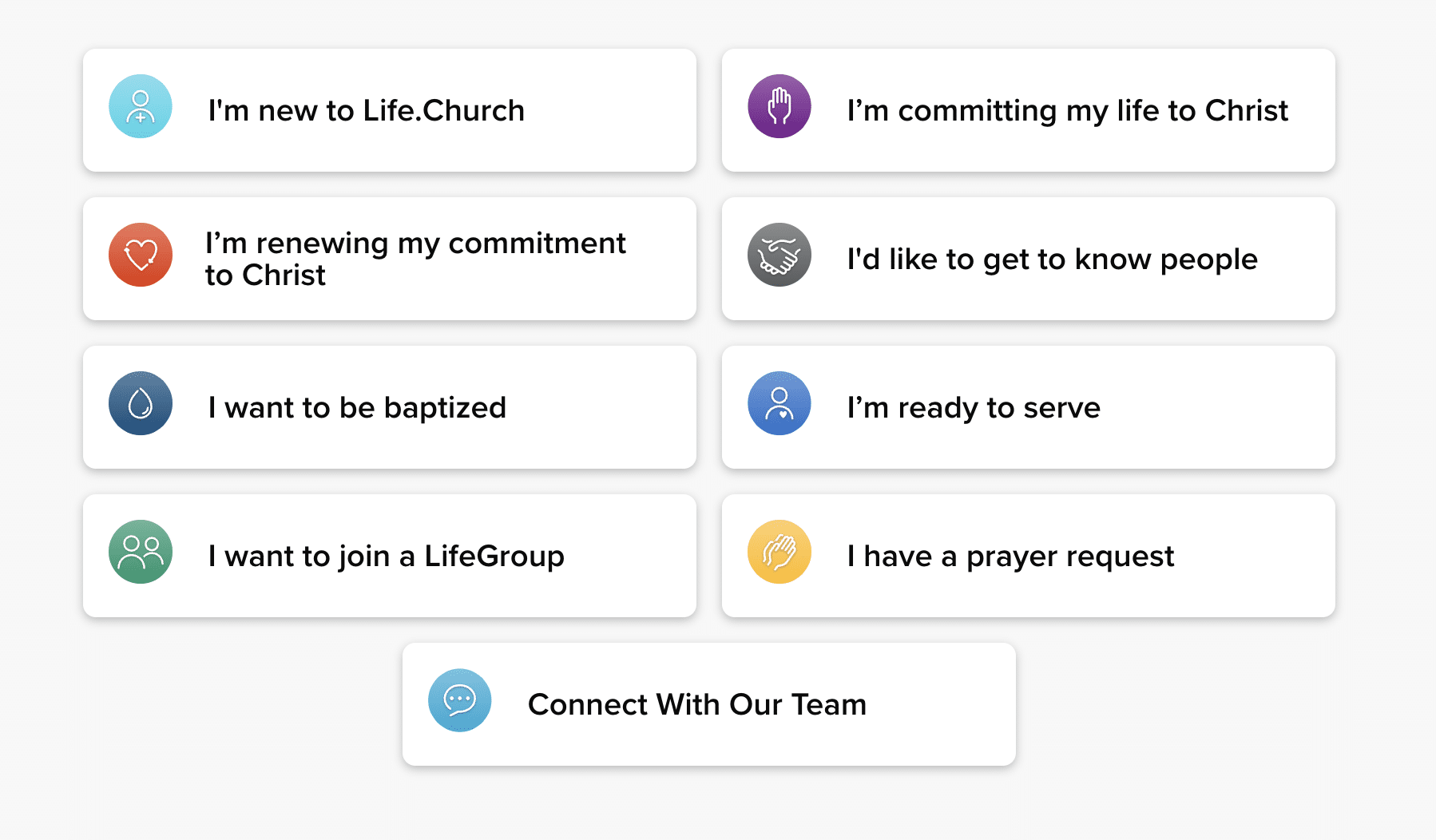 Simple church next step example with icons