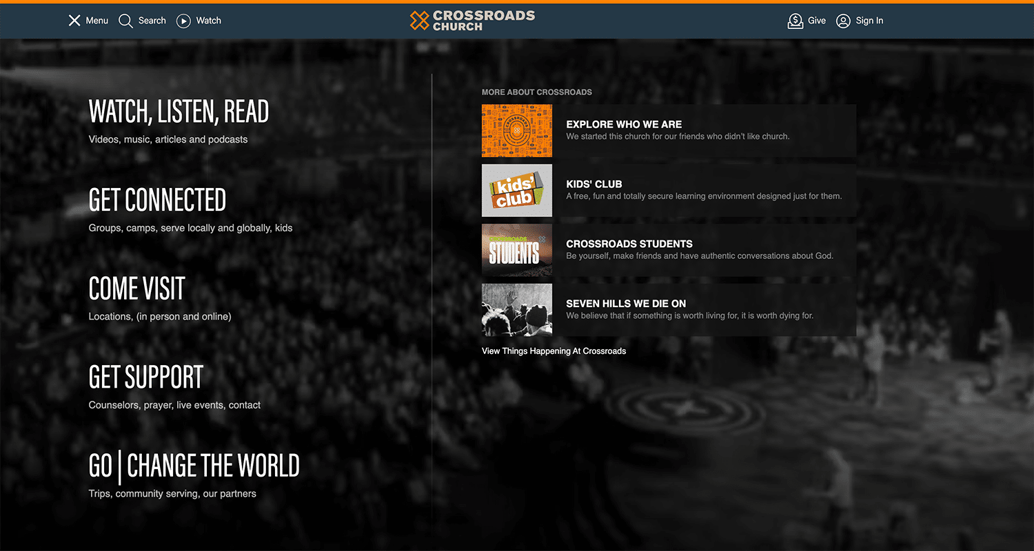 Church - main navigation example