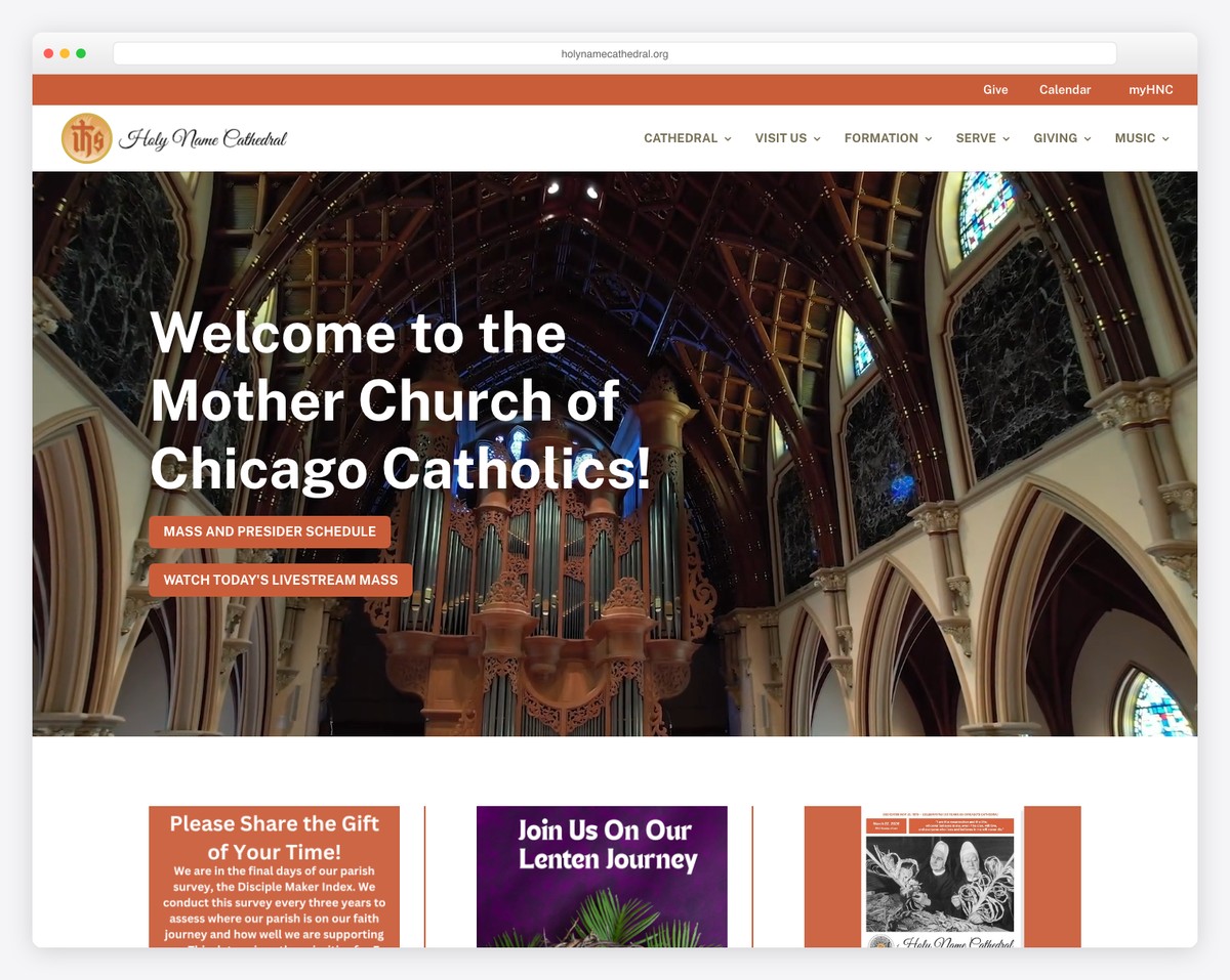 Holy Name Cathedral (Chicago, IL) website screenshot