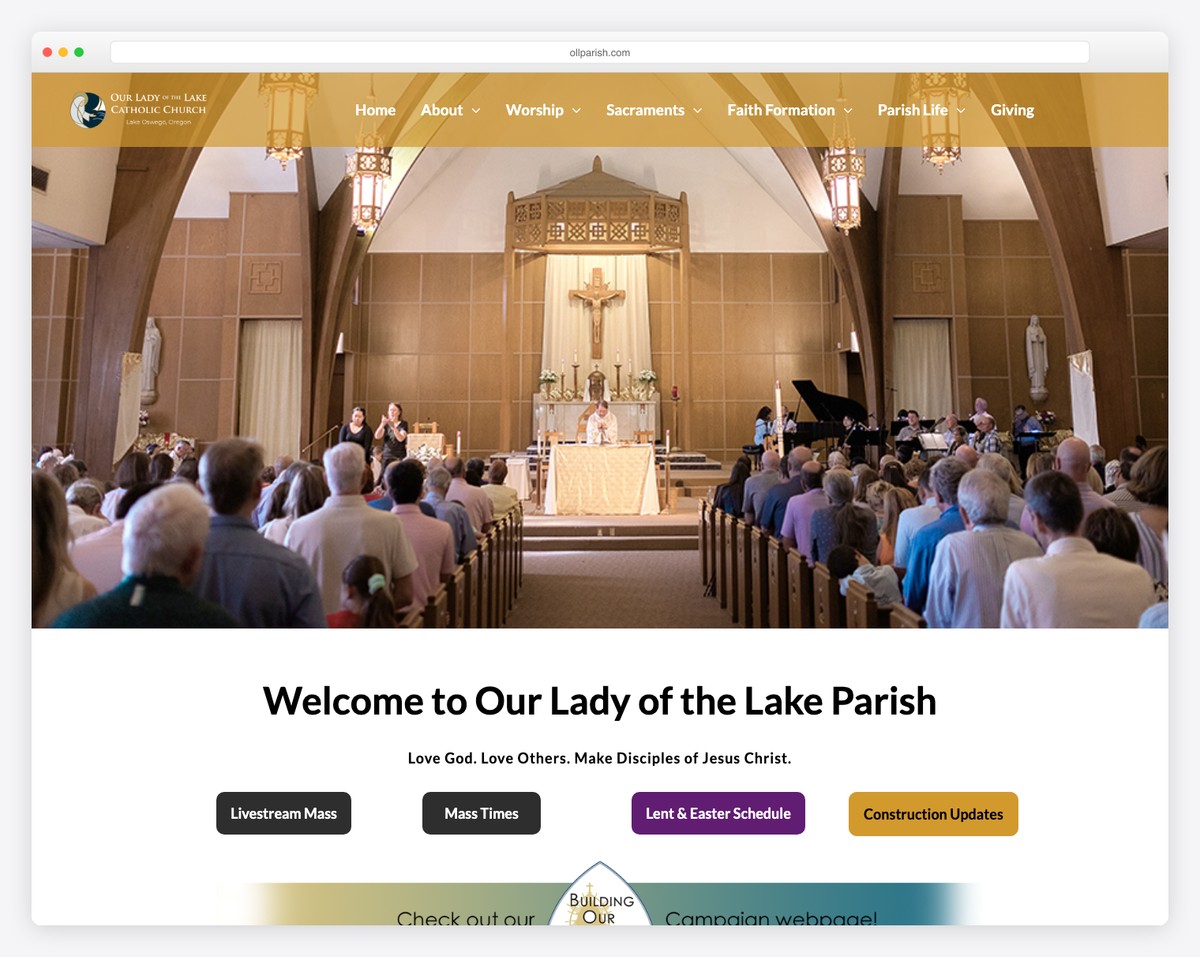 Our Lady of the Lake Catholic Church (Lake Oswego, OR) website screenshot
