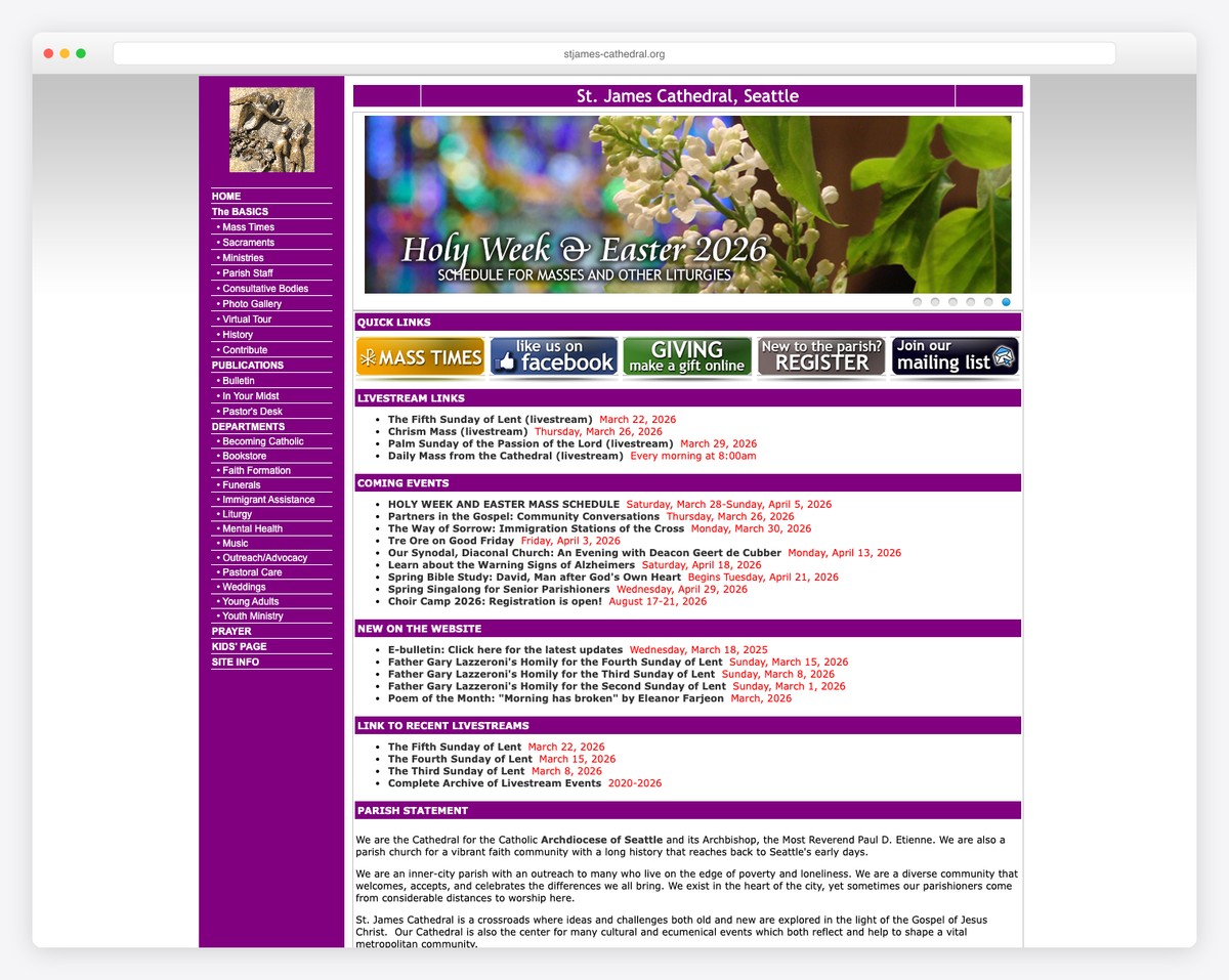 St. James Cathedral (Seattle, WA) website screenshot
