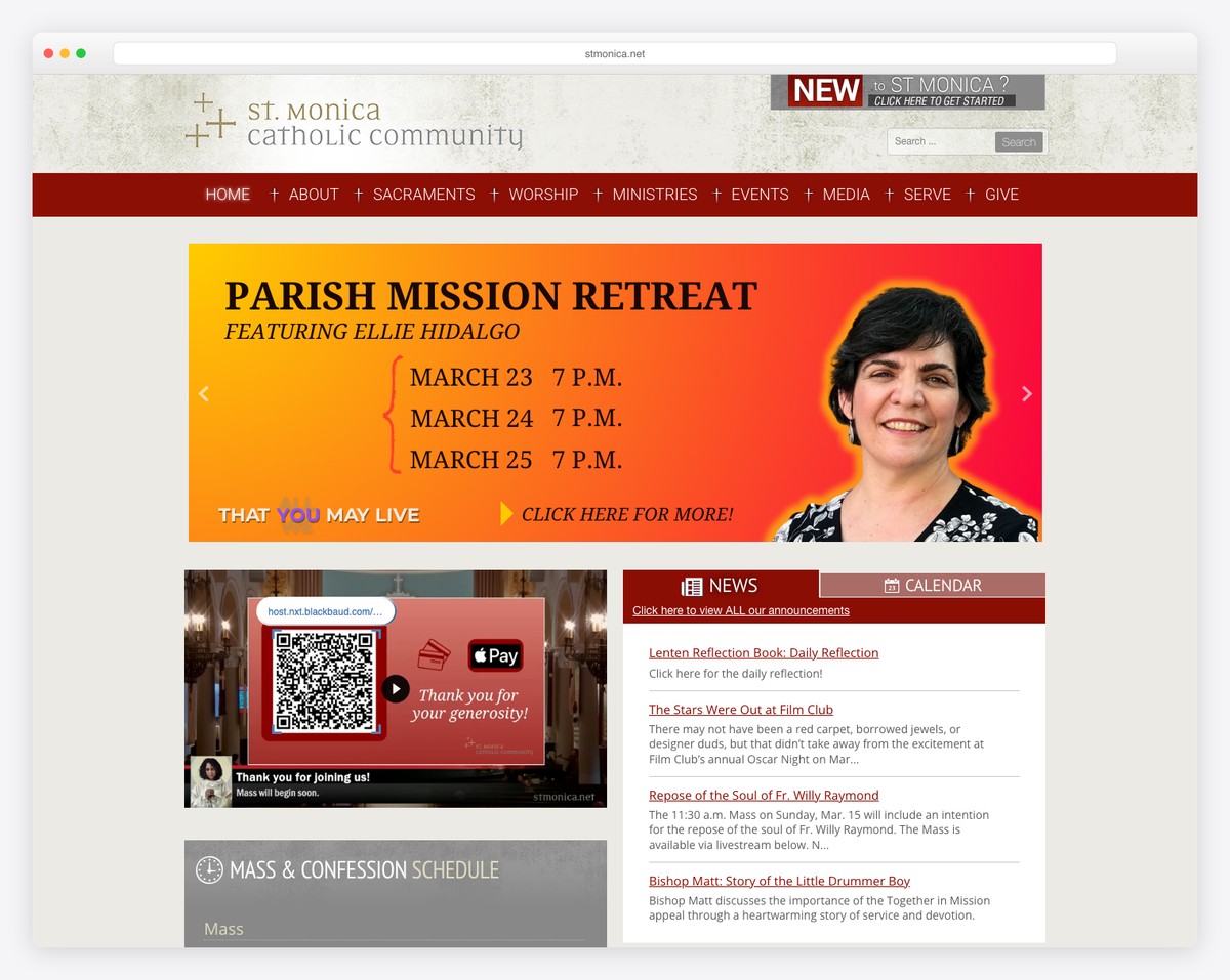 St. Monica Catholic Church (Santa Monica, CA) website screenshot