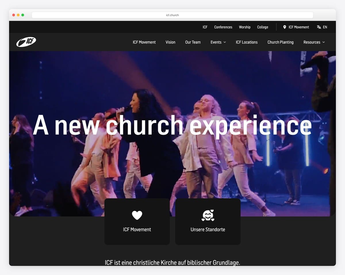 ICF Zürich church website design