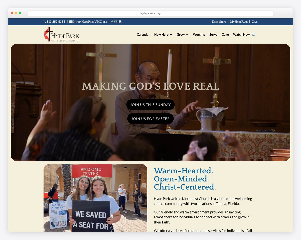 Hyde Park United Methodist Church (Tampa, FL) website screenshot