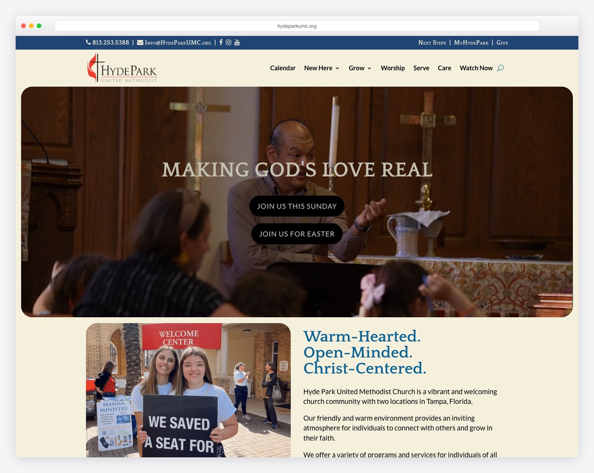 Hyde Park United Methodist Church (Tampa, FL) website screenshot