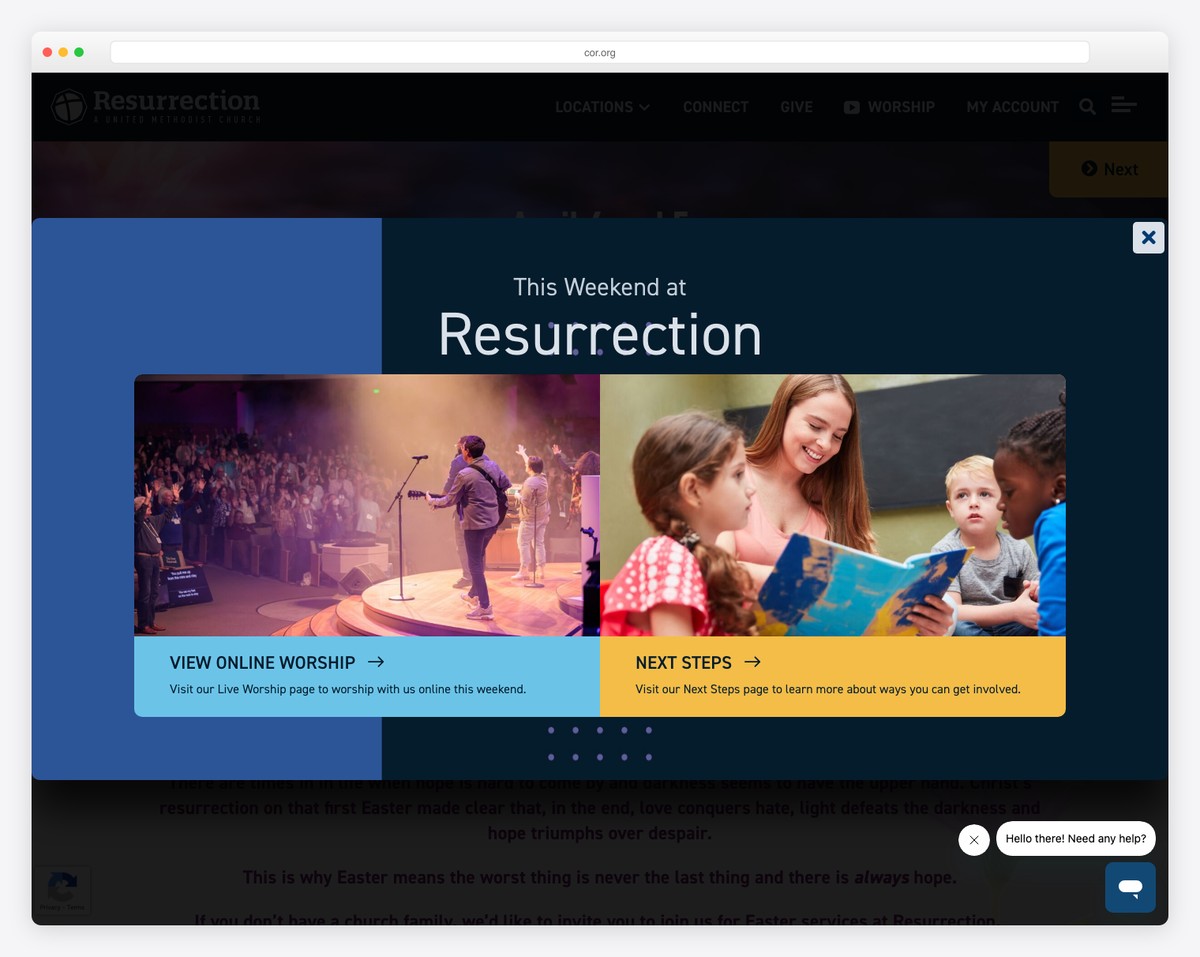 The United Methodist Church of the Resurrection (Leawood, KS) website screenshot