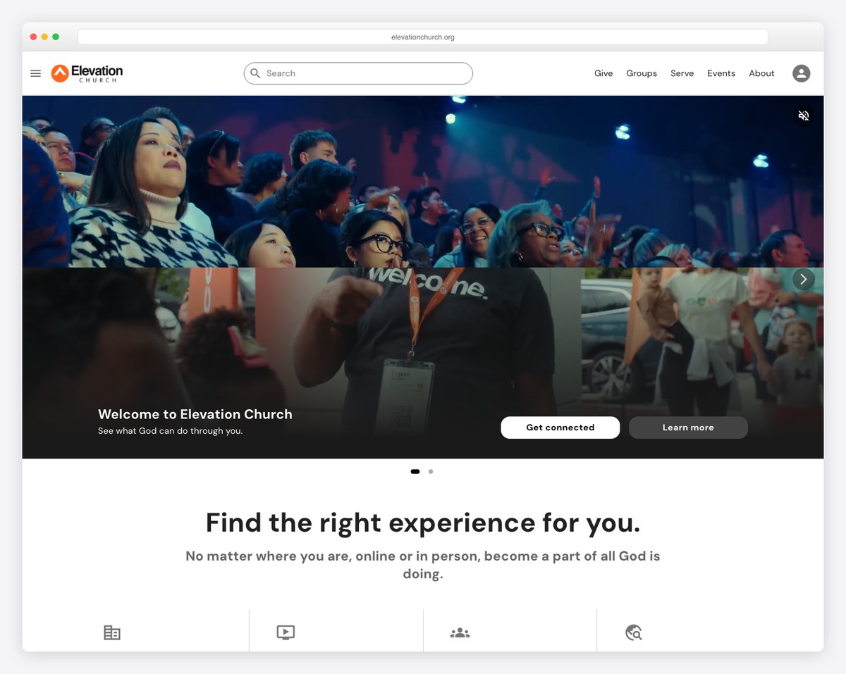 Elevation Church (Charlotte, NC) website screenshot