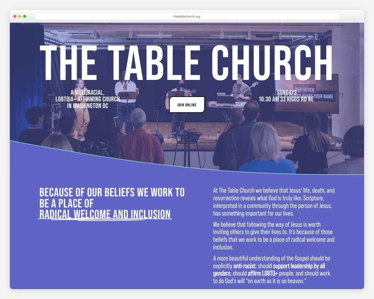 The Table Church — various locations website screenshot