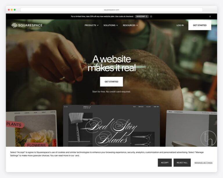 squarespace homepage screenshot