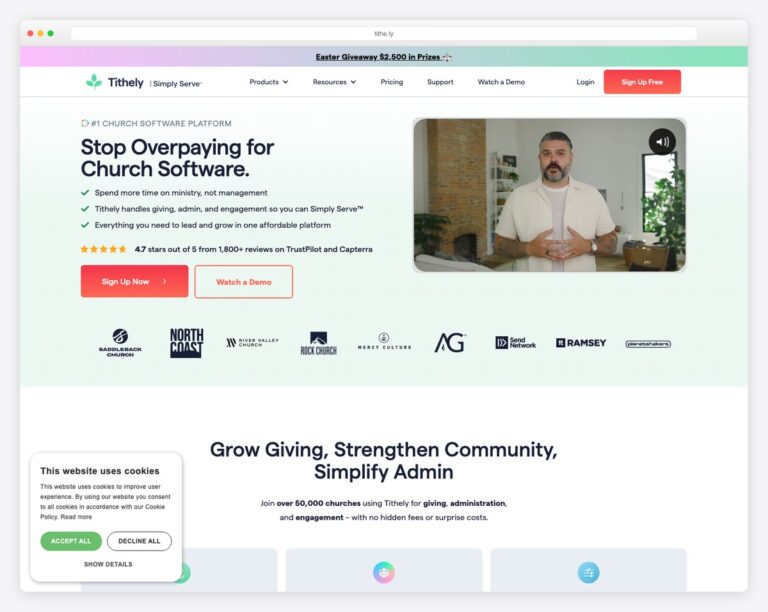 tithely homepage screenshot