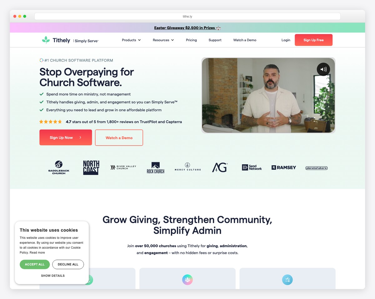 tithely homepage screenshot