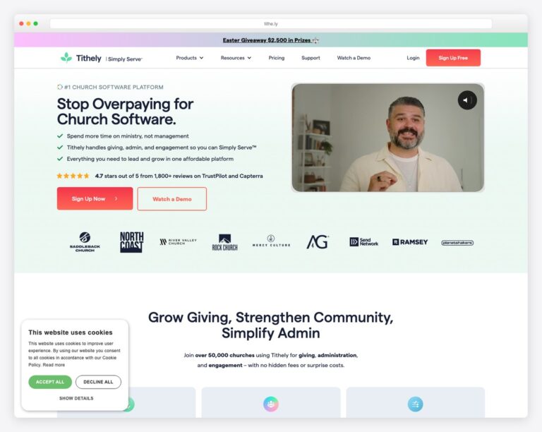 tithely homepage screenshot