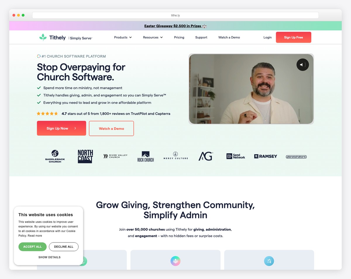 tithely homepage screenshot