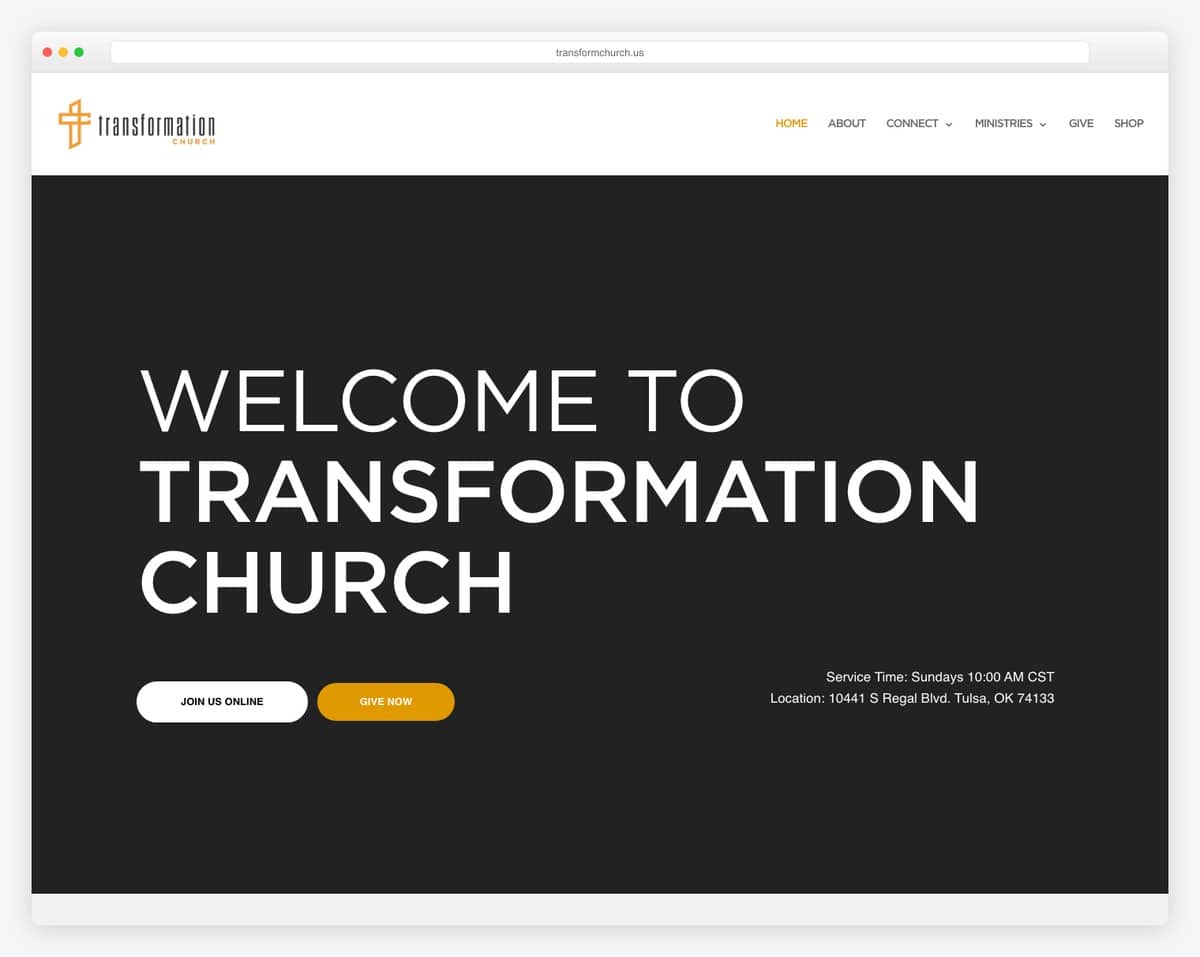 Transformation Church church website design