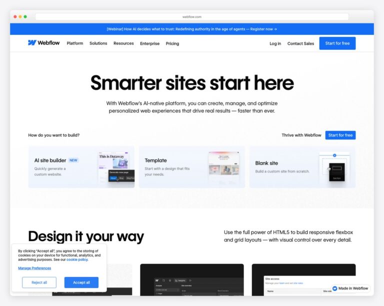 webflow homepage screenshot